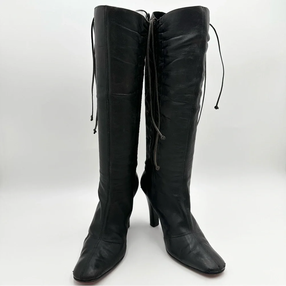 Vintage Christian Louboutin Leather Tie Ruched Tall Boots